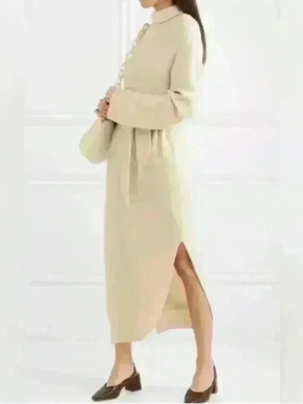 Nanushka Canaan Sweater Oatmeal Tan Wool Cashmere Blend Knit Mock Neck Dress M